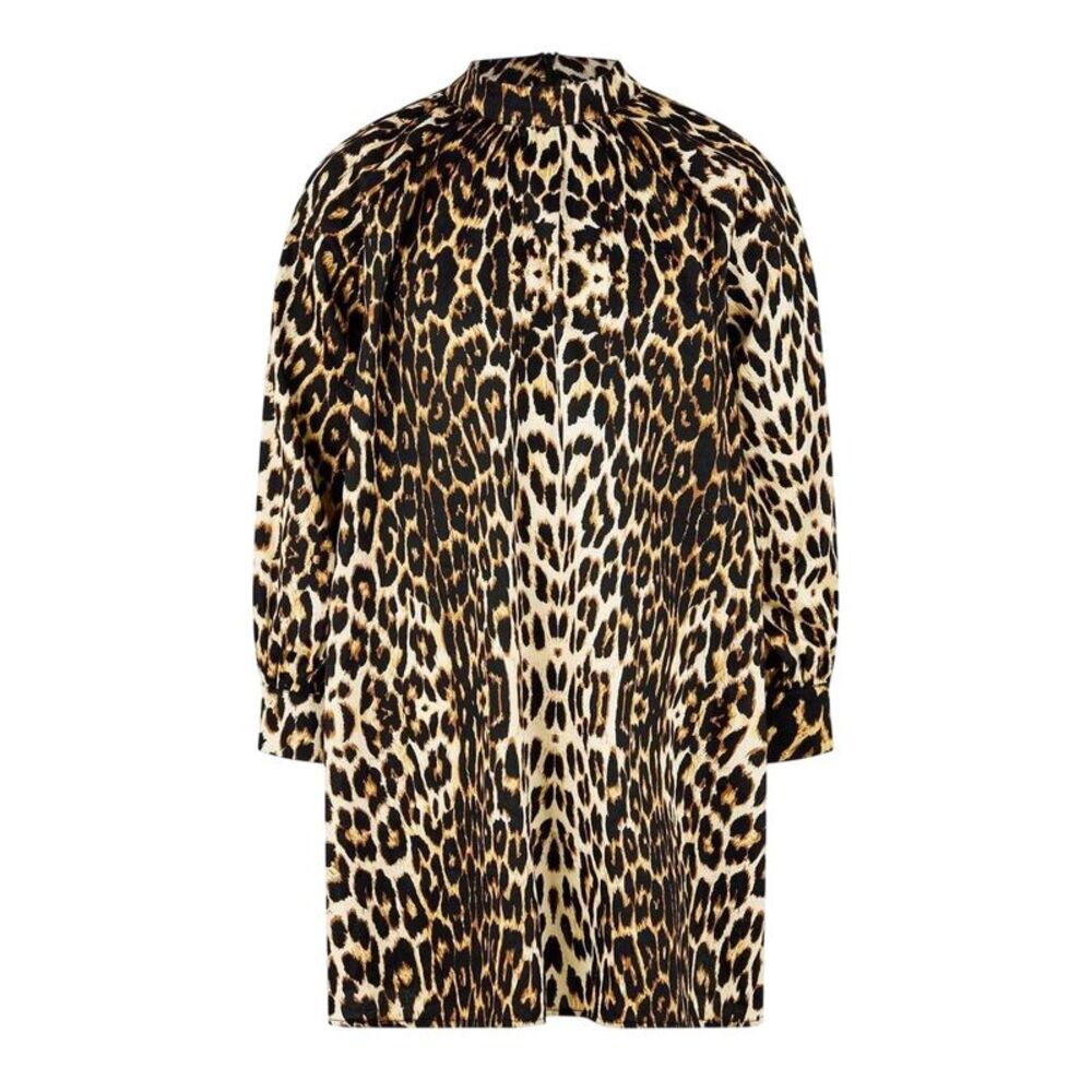 Biba Girls Leopard Print Balloon Sleeve Dress / Brown/Black